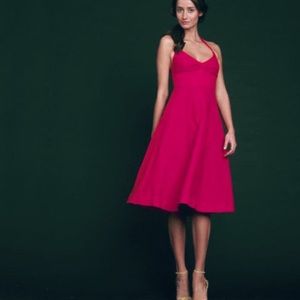 J. Crew Lydia wild fuscia tea-length halter dress